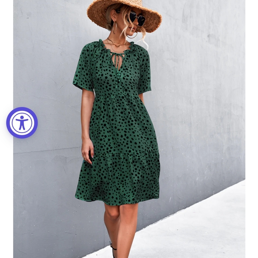Printed Tie Neck Tiered Dress